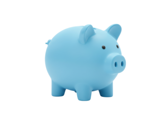 Isolated blue piggy bank standing on its legs, front right view, financial savings