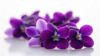 Obraz premium Closeup of purple violets isolated on white background, highlighting their soft petals