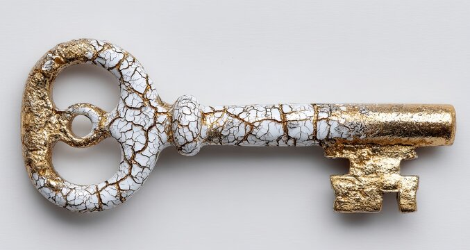Antique gold and white skeleton key