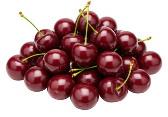 Isolated pile of fresh ripe sweet cherries, delicious juicy fruit on a plain backdrop