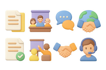 3d communication and collaboration icons set for digital platforms