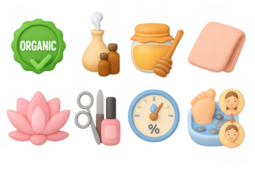 Organic wellness icons: spa, skincare, and natural remedies collection