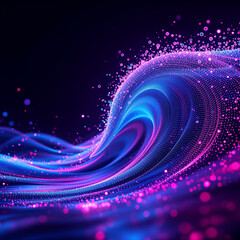 High-tech abstract wave built from neon magenta, electric blue, and violet particles
