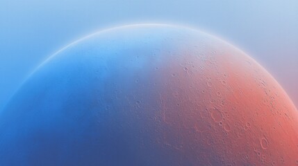 Abstract Planet with Gradient Blue and Red Hues, Covered in Craters, Against a Soft Cosmic Background, Ideal for Wallpaper or Poster with Sci - Fi and Tranquil Aesthetic