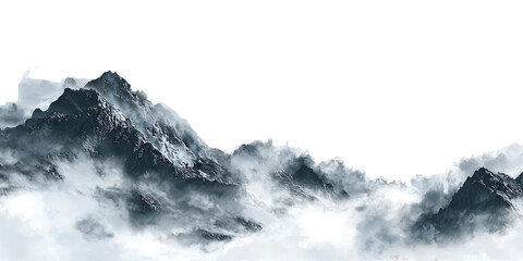 Obraz premium Snowy Mountain Peaks with Clouds Isolated on Transparent Background