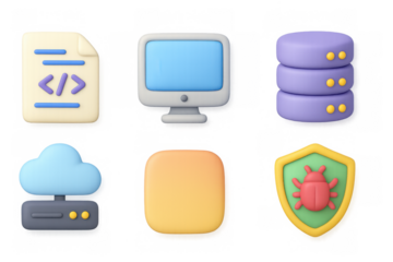 Colorful 3d icons for technology and security concepts
