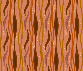 Hand drawn organic shape wavy lines seamless pattern design in warm earth tones