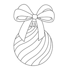 Christmas ball with ribbon outline doodle