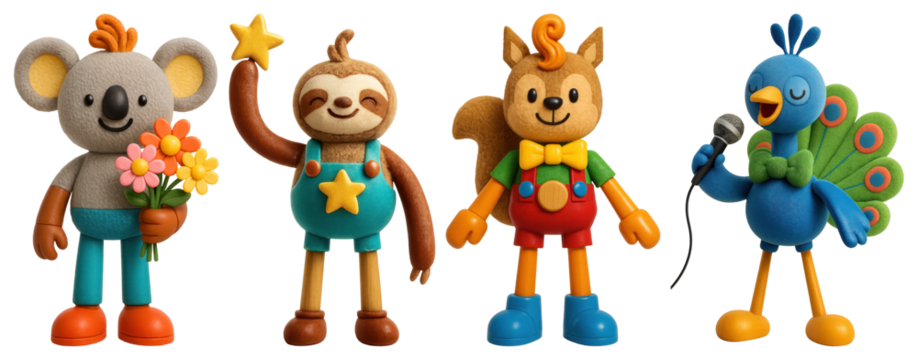 Colorful animal character figurines