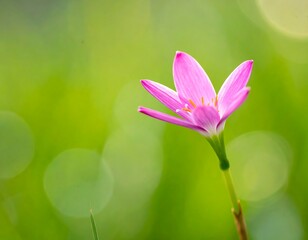 Close-up of a delicate pink flower in a soft green bokeh background