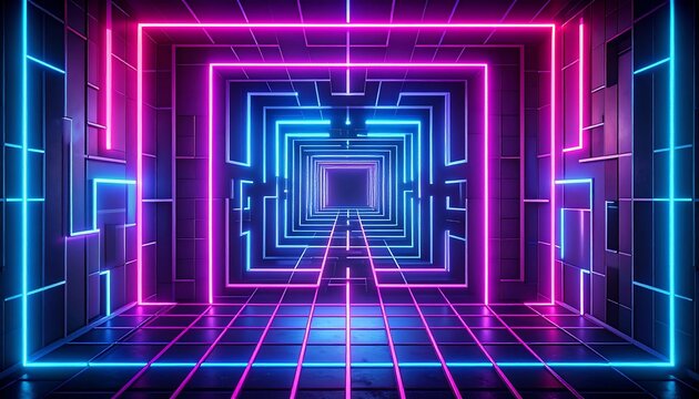 Neon tunnel with geometric patterns