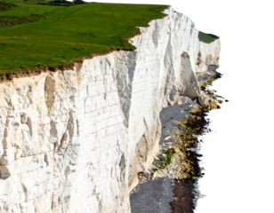 Close-Up Section of White Cliffs of Dover with Grass Edge, Isolated