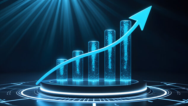 business graph with arrow on black background - Powered by Adobe