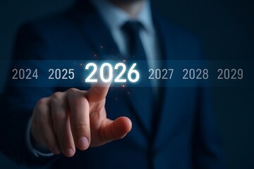 Businessman pressing touchscreen button for business concept and success