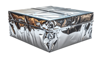 Shiny metallic box, crumpled foil