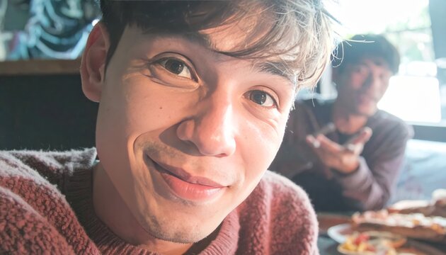 A person shares a playful, close-up selfie exhibiting a teasing smirk and raised eyebrow indoors.