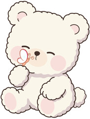 Cute white bear with butterfly on paw
