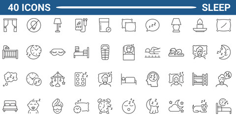 Sleep line icon set. Outline icon collection. Editable stroke. Vector illustration