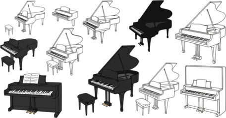 Fototapeta premium Set of drawings of a piano