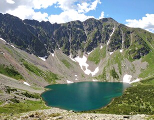 High-mountain lake nestled in a valley