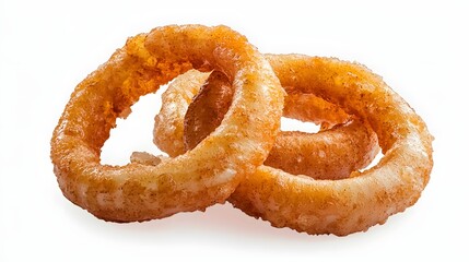 Crispy Golden Brown Onion Rings Isolated on White Background