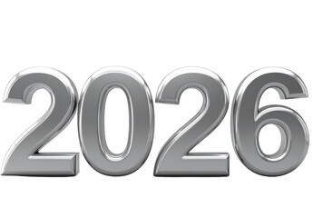  3D render of silver &ldquo;2026&rdquo; numbers