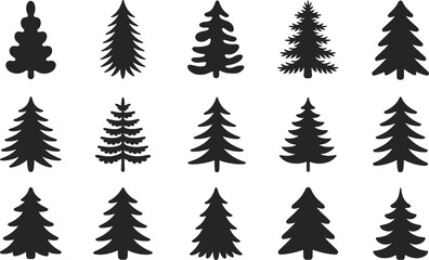 Christmas tree silhouette pattern, black and white pine trees, festive holiday design, vector illustration, winter nature background, repeating forest motif