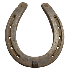 A vintage metal horseshoe with nail holes isolated on transparent background
