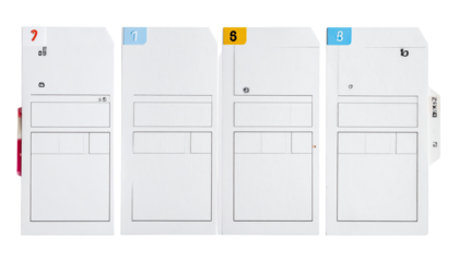 Four white folders with numbered tabs