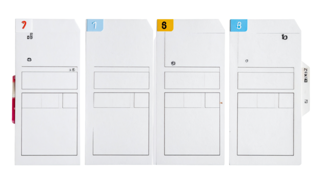 Four white folders with numbered tabs