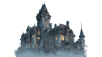 Haunted castle on a hill isolated on transparent background
