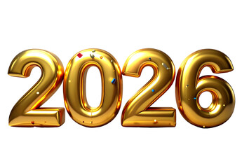 Transparent Background 3D Golden Numbers 2026 with Sparkles and Confetti, Happy New Year Celebration