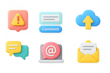 Colorful 3d communication and social media icons set for digital interaction