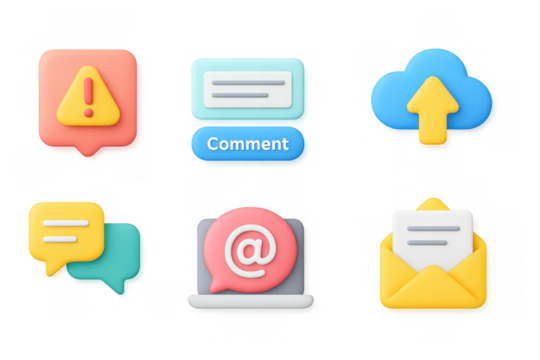 Colorful 3d communication and social media icons set for digital interaction