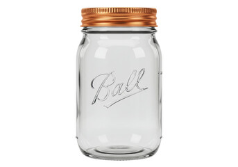 Isolated vintage style canning mason jar with metallic lid used for food preservation