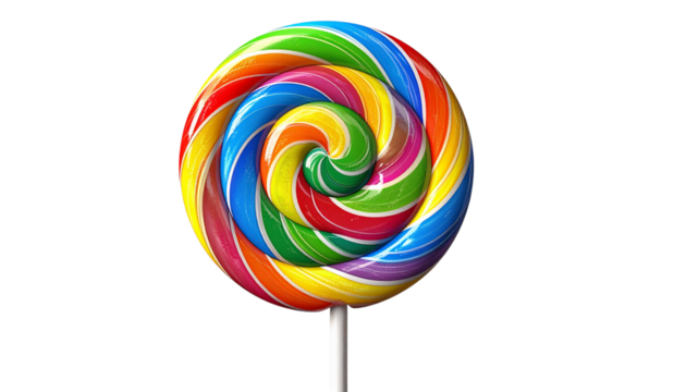 Colorful swirl texture on candy. Lighting highlights its smooth surface. Useful for presentations, posters, or product design. Transparent background PNG.