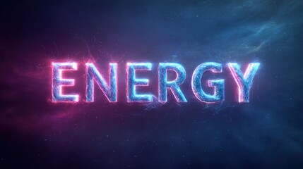 Vibrant neon sign spelling out energy in glowing pink and blue lights