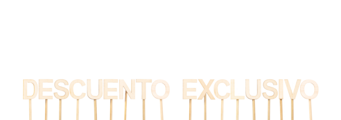 Wooden sign with the text Exclusive Discount in Spanish. Resource used in private campaigns and loyalty strategies