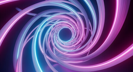 Abstract swirling vortex tunnel of vibrant neon pink and electric blue glowing lights creating a futuristic and mesmerizing sense of motion and depth