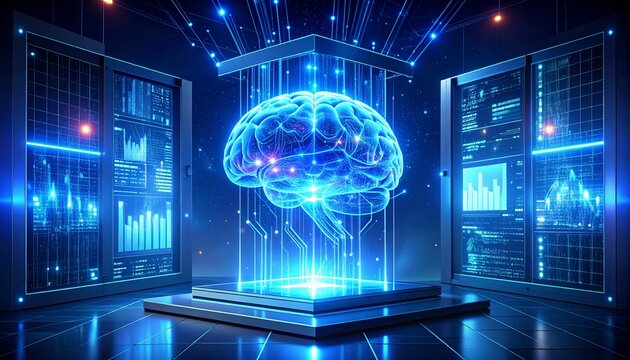 Artificial Intelligence Brain Data Processing in Futuristic Server Room - Powered by Adobe