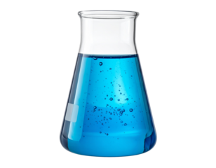 Beaker Filled with Blue Liquid and Bubbles, Transparent Cutout