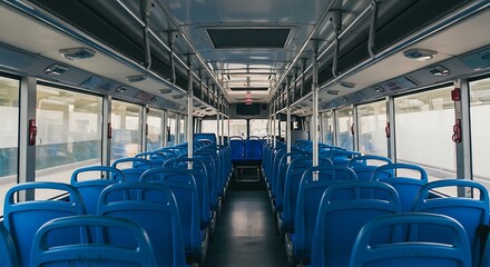 Obraz premium Empty Blue Bus Interior: Public Transportation