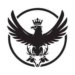 Majestic Eagle with Crown Holding a Deer Head in a Circle