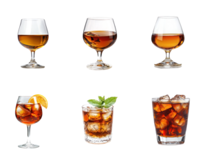 Collection of zBrandy drink isolate on transparent background