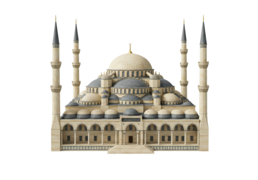 Isolated Mosque Religious Edifice with Ornate Design and Architectural Elements