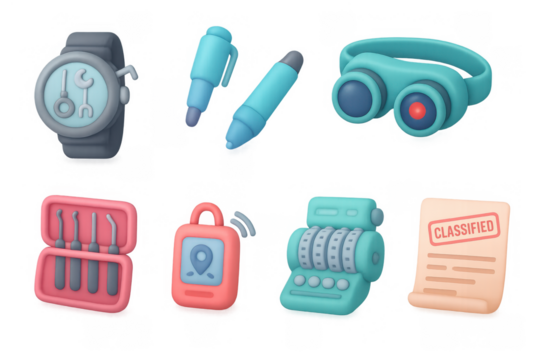 Futuristic gadgets in soft 3d style: watch, headset, tools, and tech accessories