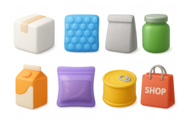 3d render of diverse grocery items and packaging designs