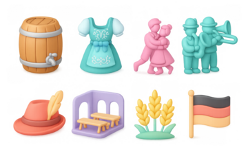 Oktoberfest 3d icons: traditional dress, music, and more