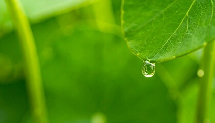 Close-up of a dewdrop on a vibrant green leaf