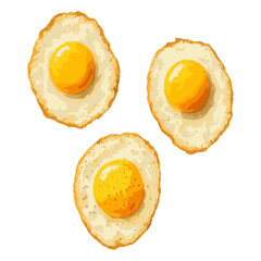 fried egg collection in watercolor illustration style, isolated vector on white background